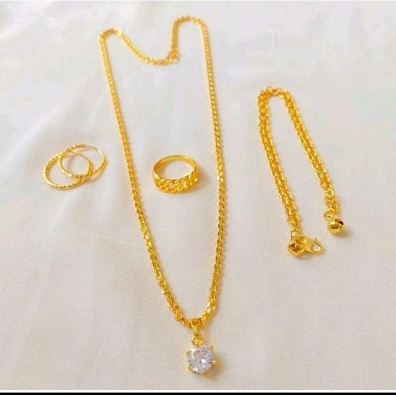 1set perhiasan wanita dewasa komplit berlapis emas anti luntur