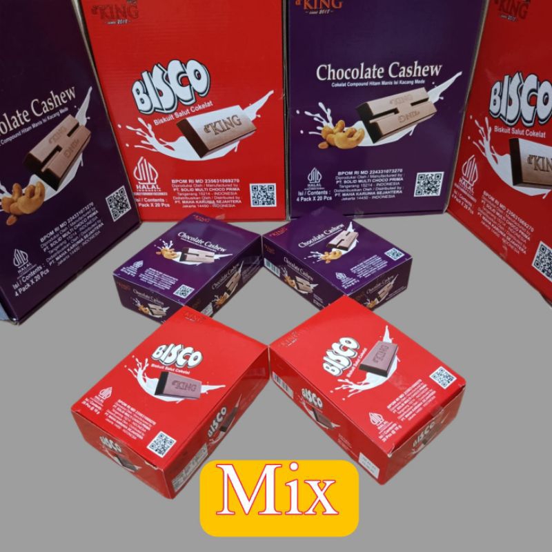 

Cokelat Bisco d'KING Mix Chocolate Cashew Coklat Hitam manis Cashew 80 pcs