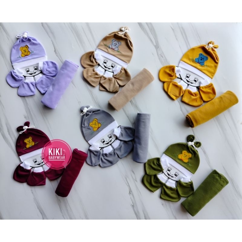 Set 4in1 bedong bayi+topi+sarung tangan+sarung kaki