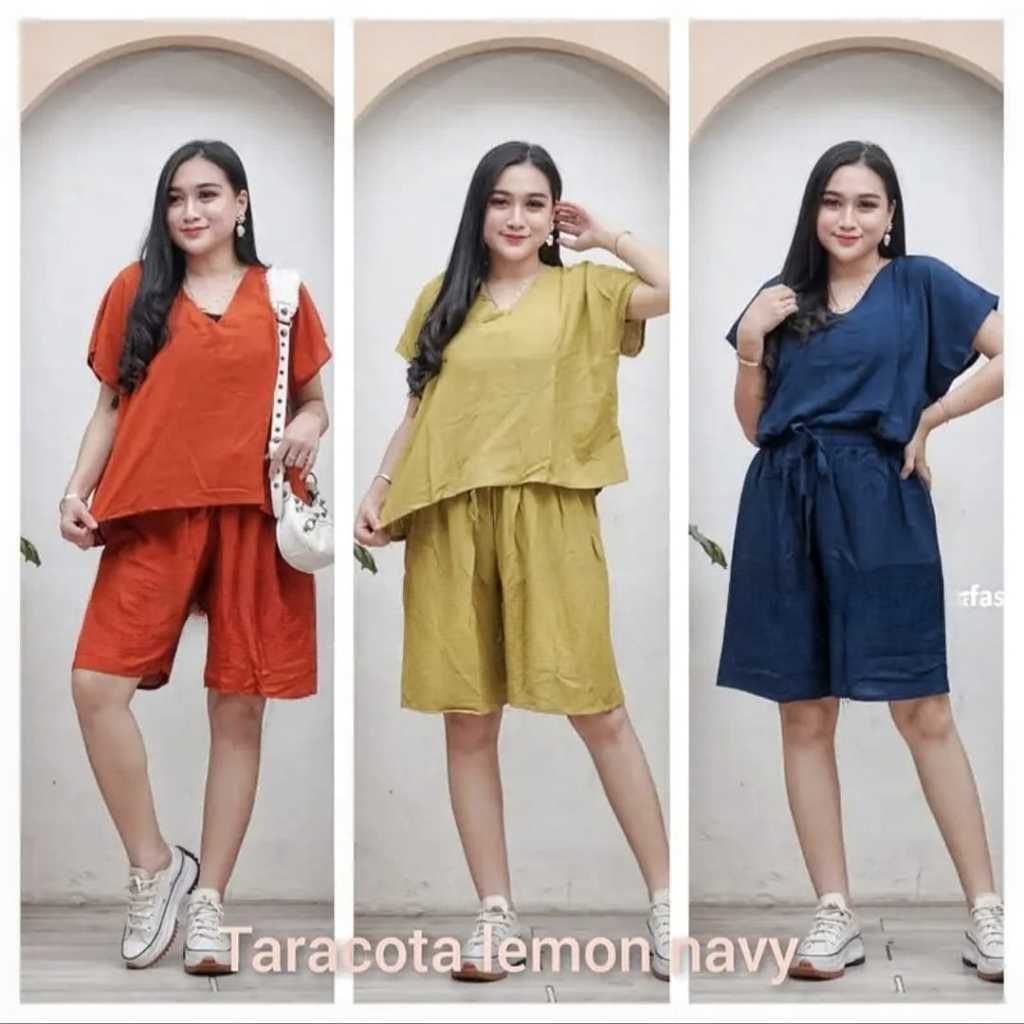 stelan jumbo ld 120 Piyama Lengan Pendek Setelan polos celana pendek wanita rayon dewasa BB 45-85 kg