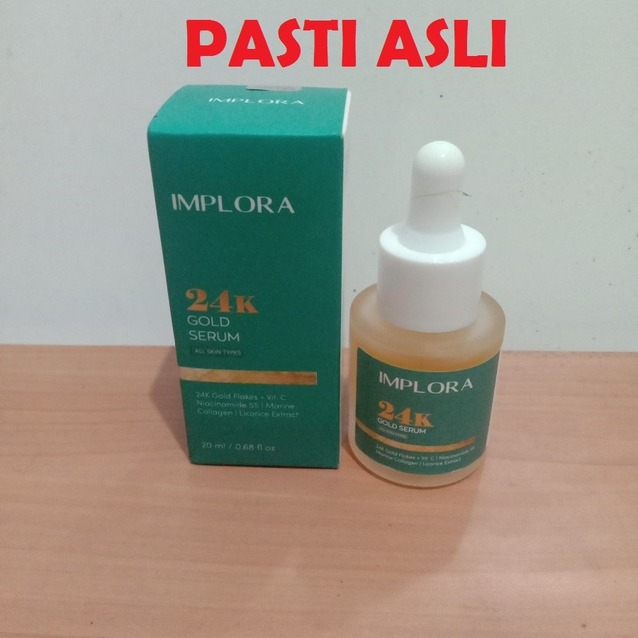 Implora 24k gold serum 20ml All Skin Types, Glowing and Whitening, Serum Padi dan Malam, Dijamin Ori