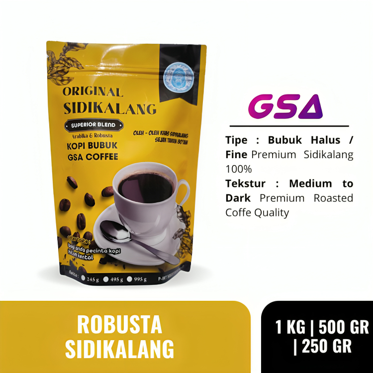 

Kopi Bubuk GSA Coffee 1 Kg PREMIUM ROBUSTA Sidikalang Original Asli Murni Hitam Medan 1KG