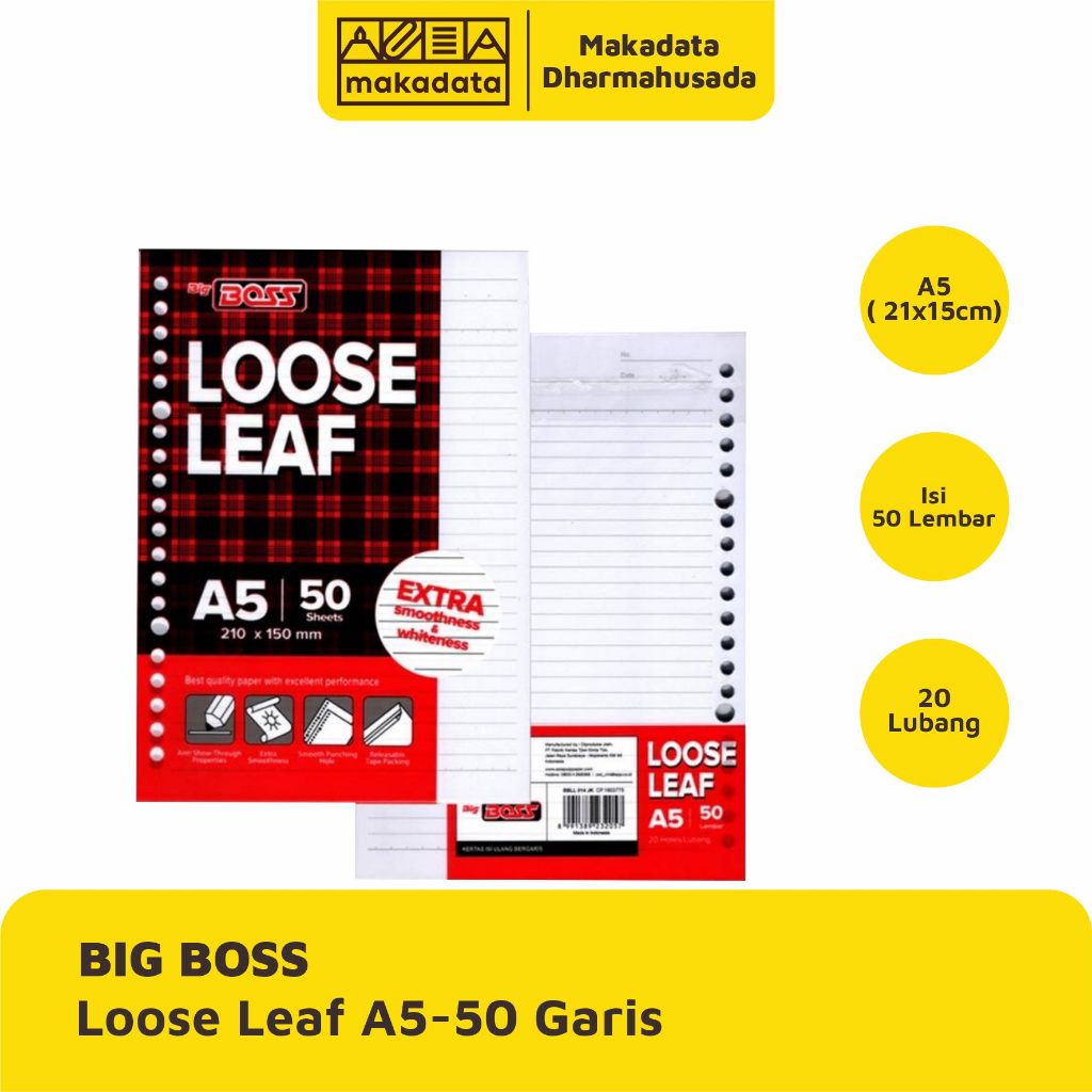 

LOOSE LEAF | KERTAS BINDER BIG BOSS A5-50 GARIS (1 PAK)