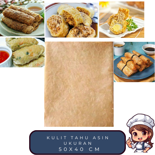 

Kulit tahu sedikit asin ukuran 50x40 cm untuk makanan cocok untuk makanan di goreng di kukus spt dimsum halal