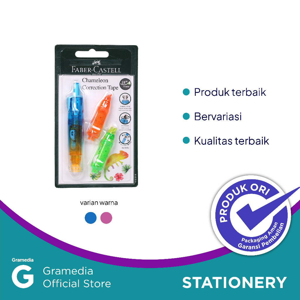 

Gramedia Makassar - Faber Correction Tape Chameleon+2Refill Barrel Blue 163351R
