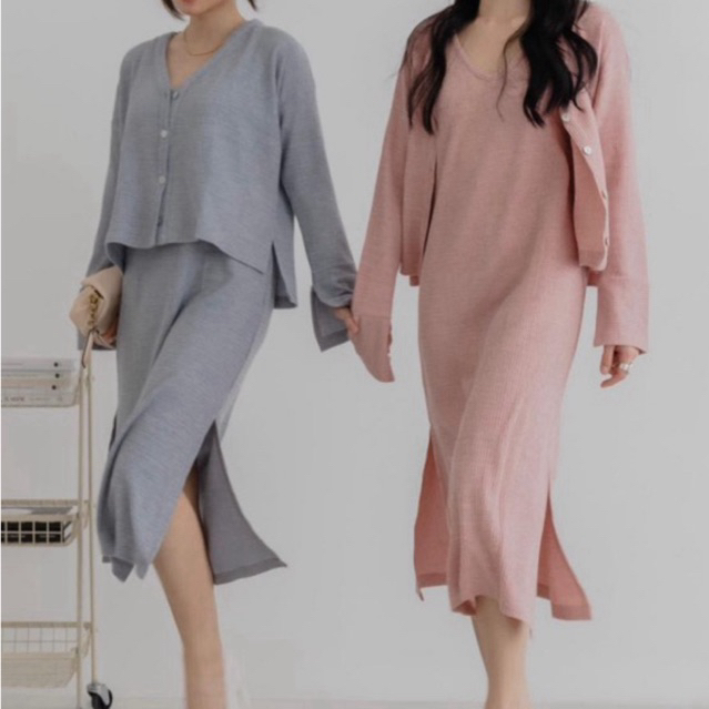 Yeona Seoul Knit Set / knit dress knit cardigan in rose pink (not duma claryn etni claude oudre)