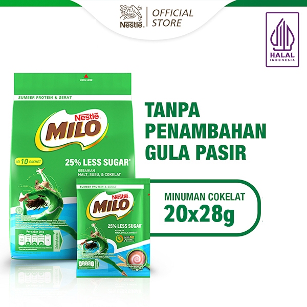 

NESTLE MILO Less Sugar Susu Cokelat Rendah Gula isi Sachet 20 x 28g