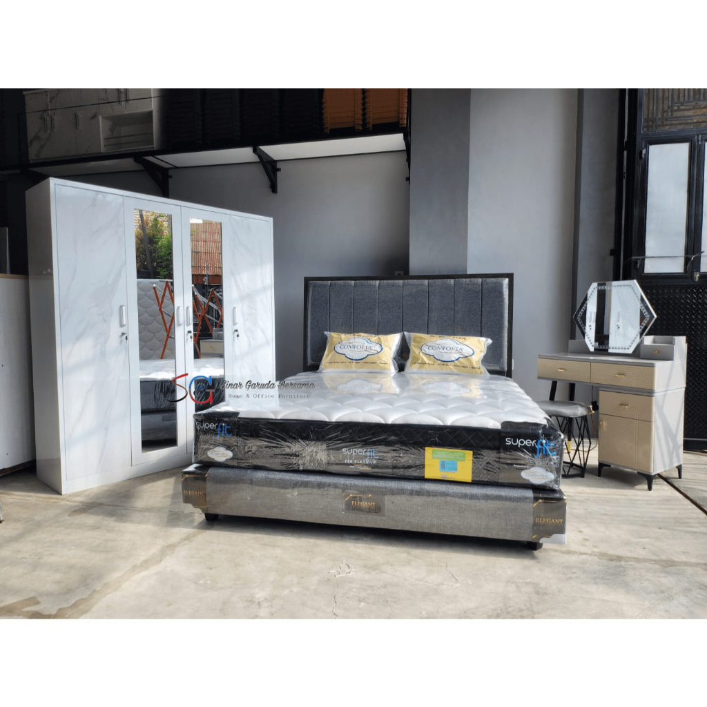 [ KAMAR SET ] PAKET HEMAT KAMAR SET TERBARU / LEMARI BESI 4 PINTU / SPRING BED NEO PLATINUM