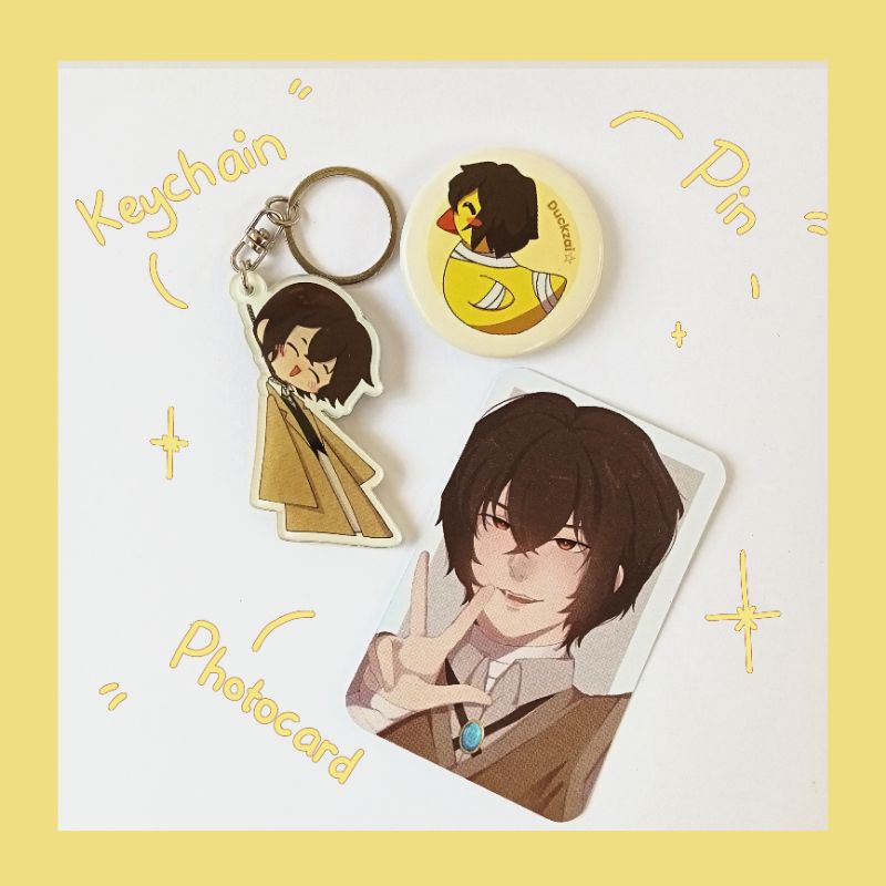 Dazai osamu bungou stray dogs merch kit | keychain, photocard, pin | unofficial fanmerch