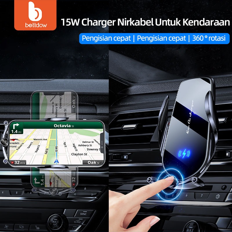 BETTDOW Holder hp mobil Wireless Car Charger Charger Otomatis Mobil Fast Charging Dipasang di Air Ve