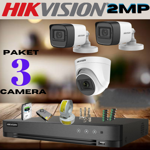 Paket 3 Kamera CCTV  HIKVISION 2MP BIASA+DVR+(BEBAS PILIH INDOOR/OUTDOOR