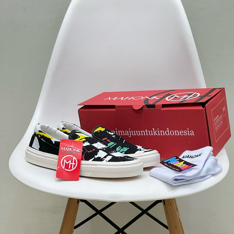 SEPATU MAHONK - Slipon Motif Jco Black // Sepatu Slipon Flat Shoes Original Brand Lokal