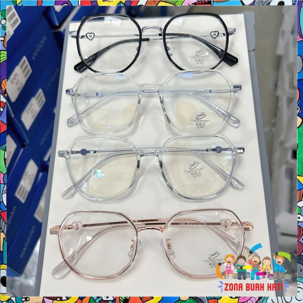 ZBH Kacamata Anti Radiasi 6637 Kaca Mata Poligonal Wanita Pria Frame Sunglasses Lensa Transparan Fas