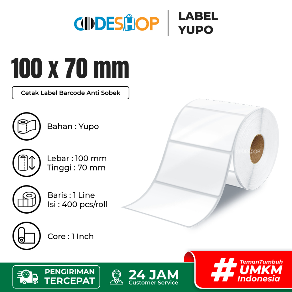 

Label Barcode YUPO Codeshop 100 x 70 mm Anti Air Anti Sobek