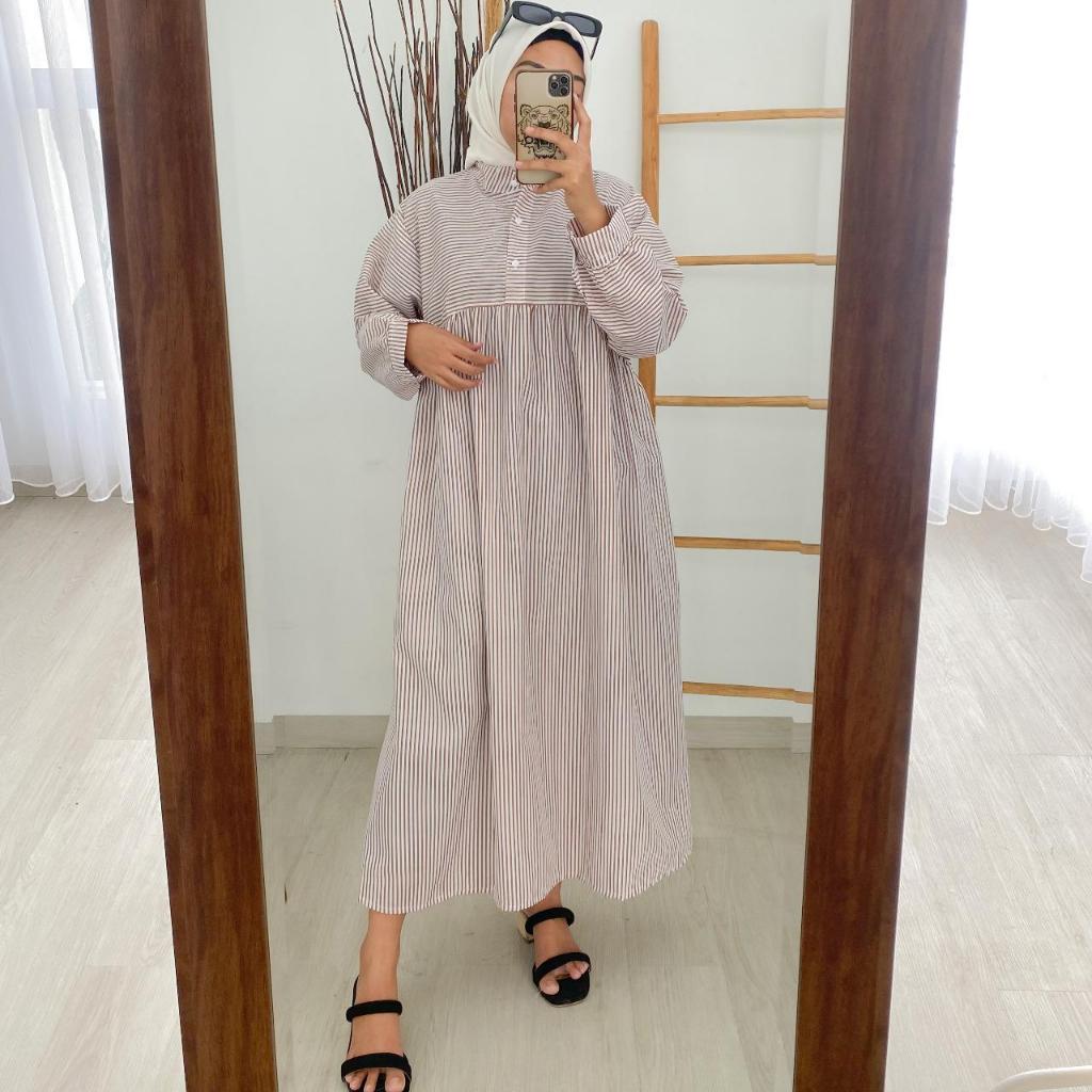 Dress Wanita Gamis wanita salur garis terbaru jawani midi dress