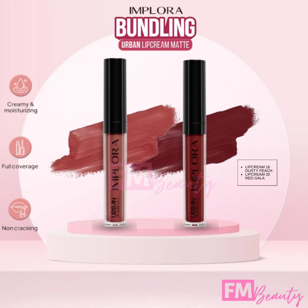 BISA COD Implora 16 Dusty Peach + 20 Red Gala Paket 1 Set Ombre Urban Lipcream Matte Implora