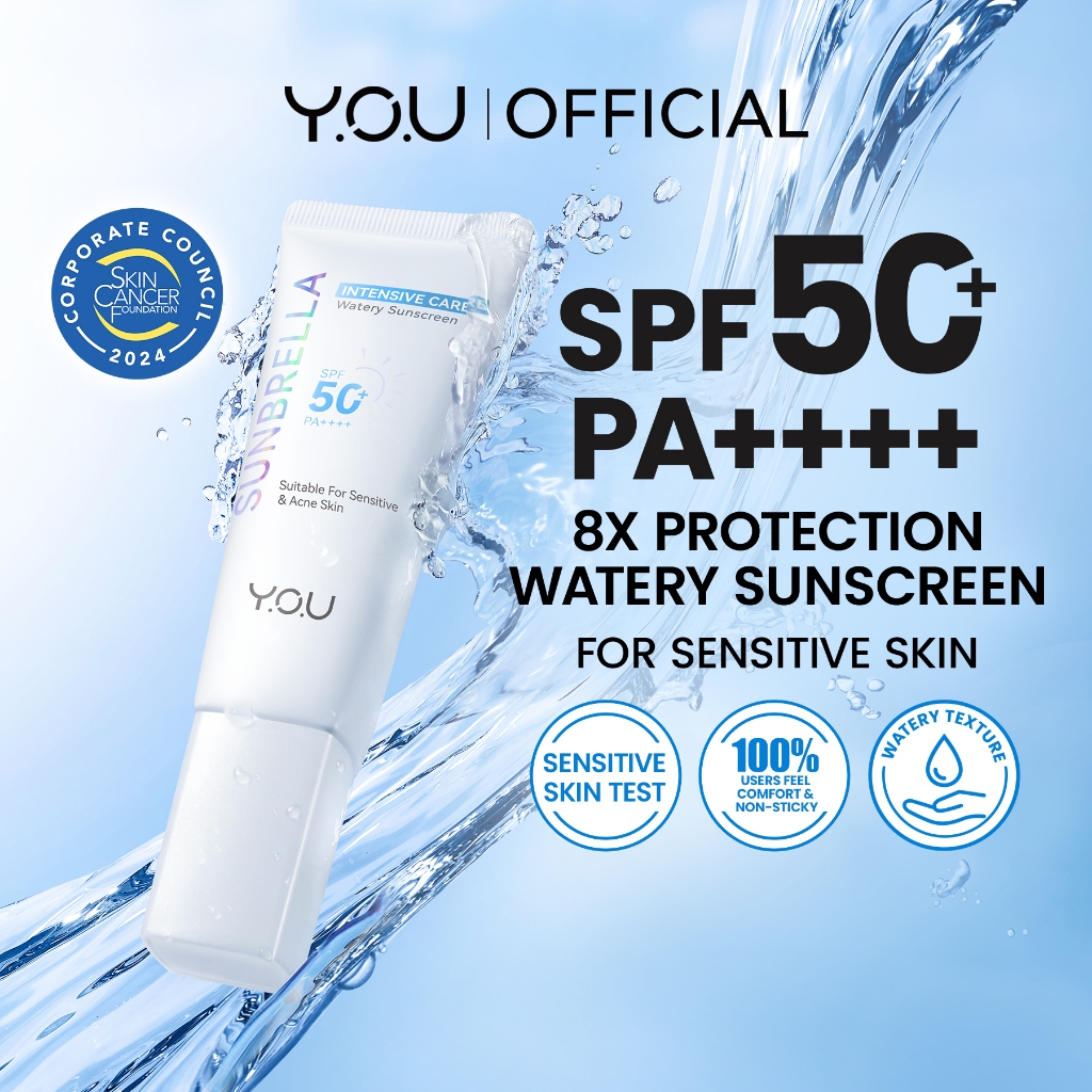 YOU Sunbrella Intensive Care Watery Sunscreen SPF50+ PA++++ Tabir Surya Kulit Sensitif 8X Protection