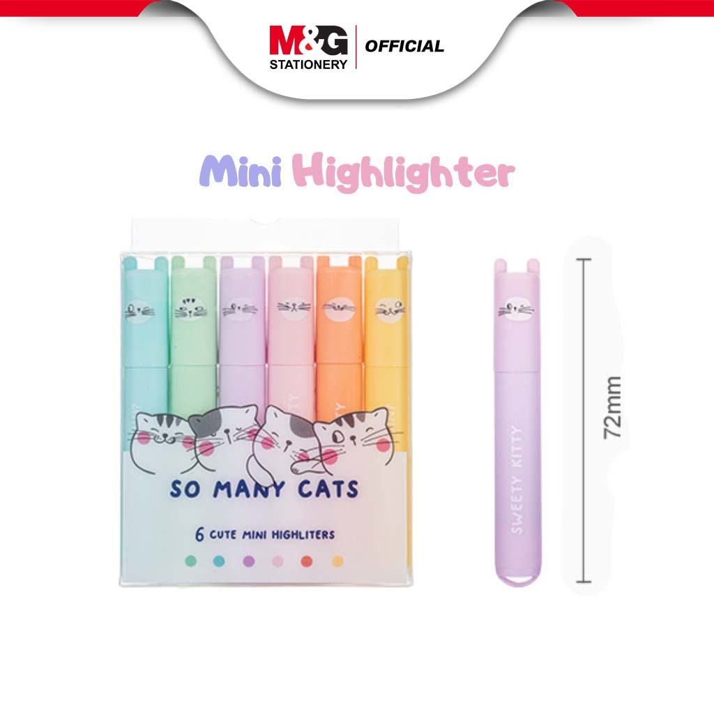 

M&G SO MANY CATS Mini Highlighter Pastel 6pcs Pink/Yellow/Blue/Purple/Green/Orange