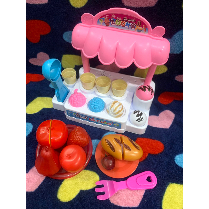 Preloved Paketan Printilan Makanan Masak-Masakan, Buah Potong, Kue Potong, dan Es Krim