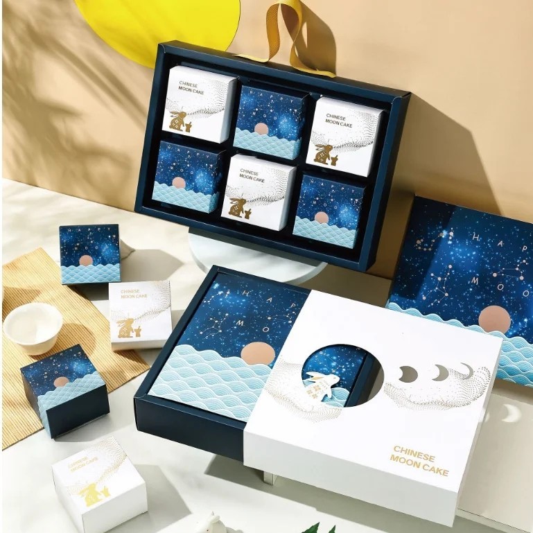 

(KK99-100)Kotak Kue Mooncake Putih Biru Slop