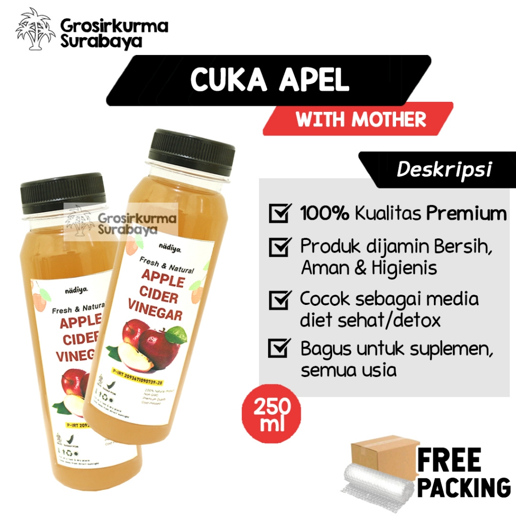 

CUKA APEL PREMIUM 250ml Apple Cider Vinegar With The Mother Organik Untuk Diet Detox Sehat Herbal