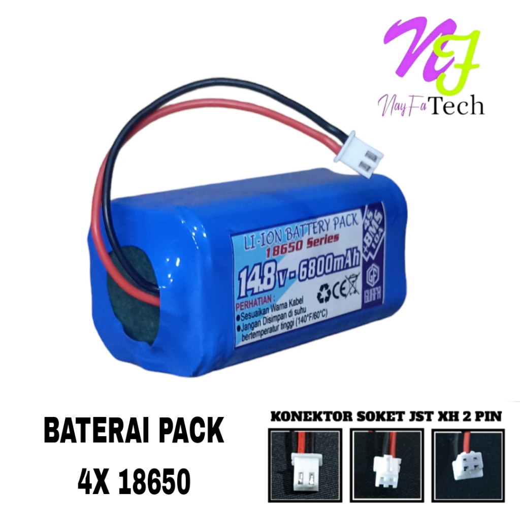 Baterai Vacum / Speaker Dan Alat Elektronik Lainnya 4X 18650 6800mAh 14,8V BMS 4S 10A SOKET XH 2 PIN