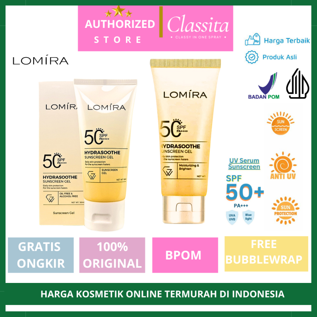 𝐂𝐋𝐀𝐒𝐒𝐈𝐓𝐀.𝐈𝐃-Lomira Sunscreen | Sunblok Wajah | Sunscreen Gel LOMIRA HYDRASOOTHE SUNSCREEN SPF 50