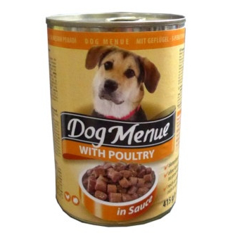 Dog Menue with poultry in Sauce Wet Dog Food Makanan Anjing Basah Kaleng