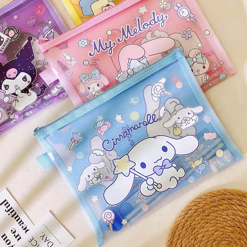 

SERENTAK Set Alat Tulis Sekolah SANRIO Cinnamoroll Kuromi Mymelody Pompurin Kado Anak Pouch Jaring