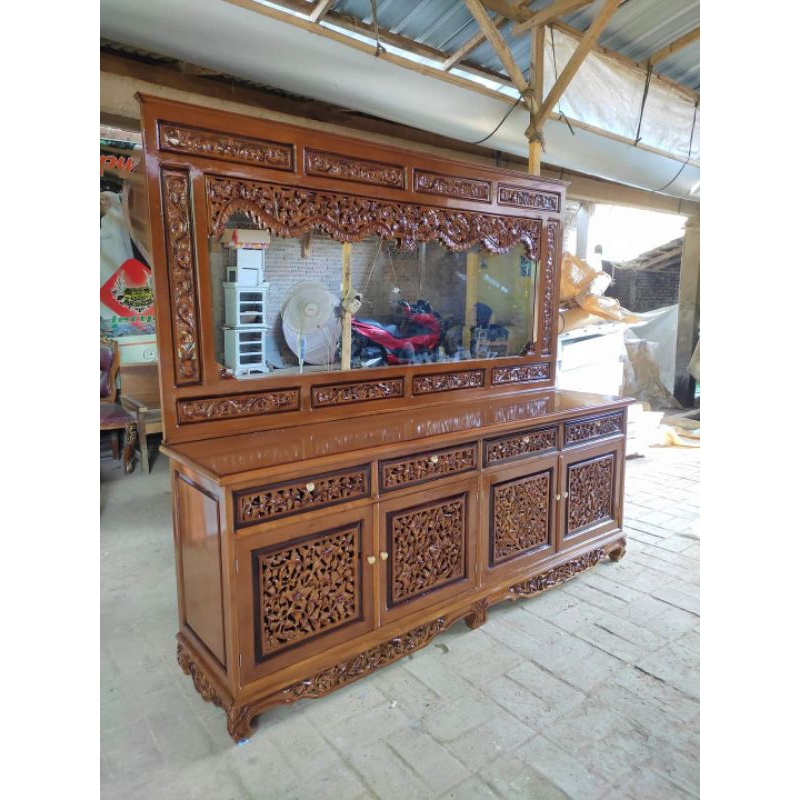 Bufet palembang set kaca cermin ukiran palembang
