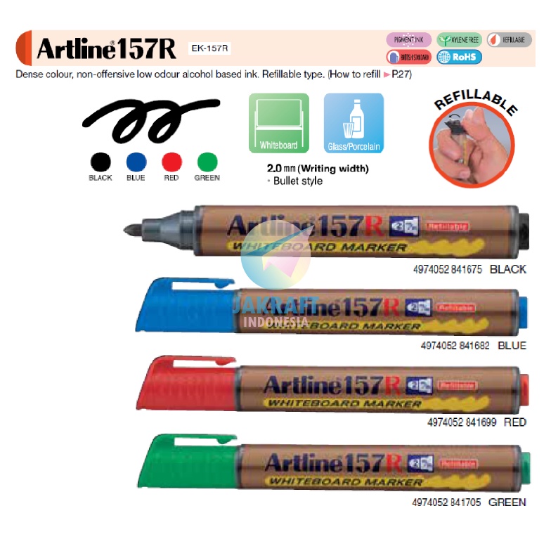 

GOGO 1 Pcs Spidol Papan Tulis Kaca ARTLINE EK157R Whiteboard White Board Marker Tebal Mudah Refill Dihapus