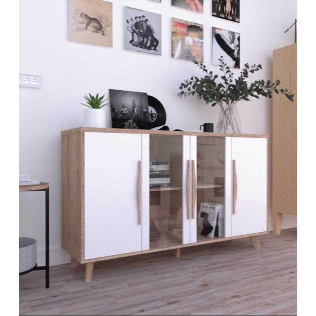 Meja Samping sideboard rak lemari hias pajangan kaca rv minimalis 150cm BANDUNG