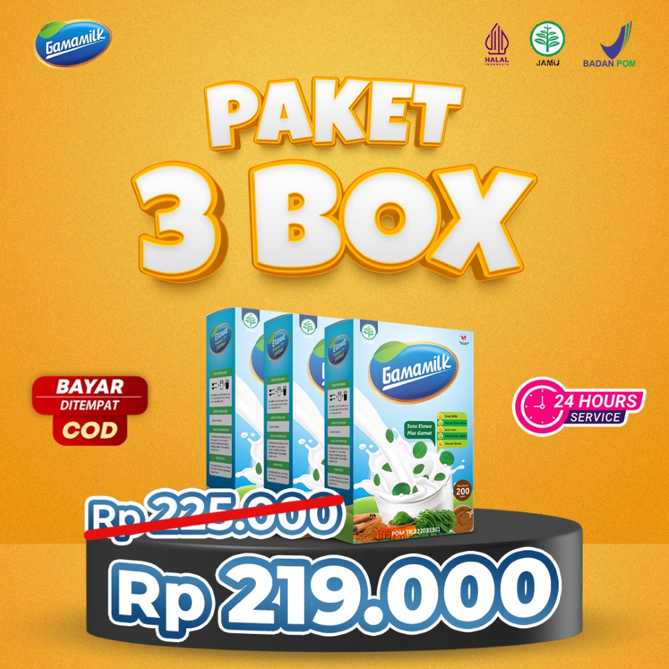 

Terlaris PAKET 3 BOX Gamamilk Susu Etawa Solusi Untuk Nyeri Sendi Asam Urat Sesak Nafas dan Asam Lambung