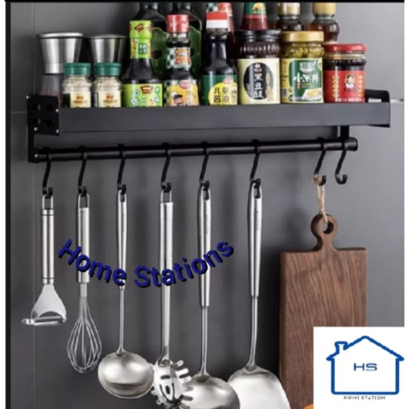 RAK DAPUR DINDING KITCHEN RACK BUMBU DAPUR ALUMUNIUM 45 CM DENGAN GANTUNGAN SET