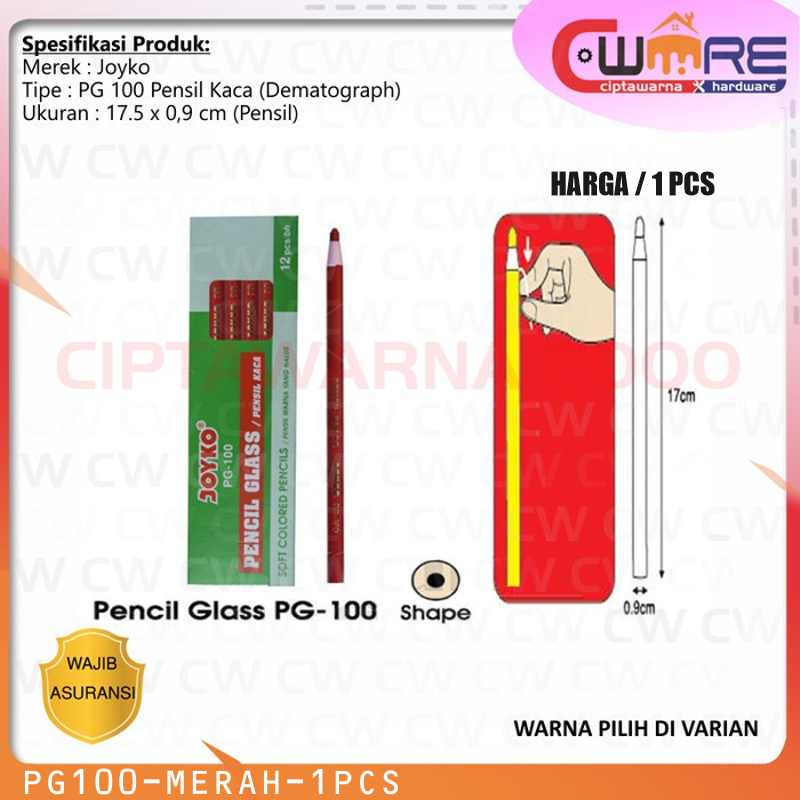 

Pensil Kaca Warna Joyko PG-100 Pencil Glass Kayu Dematograph PG 100 per 1 Pcs