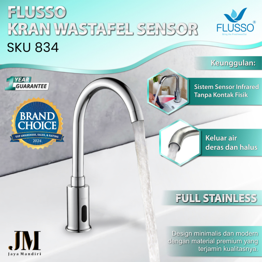 Flusso Kran Sensor Angsa Wastafel Sensor Otomatis Bahan Stainless Tanpa Sentuh | 834