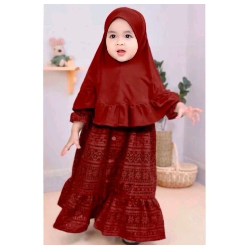 BROKAT MALIKA GAMIS ANAK SET HIJAB 0-5 TAHUN/GAMIS ANAK BAYI TERBARU/GAMIS LEBARAN UNTUK ANAK BAYI/G