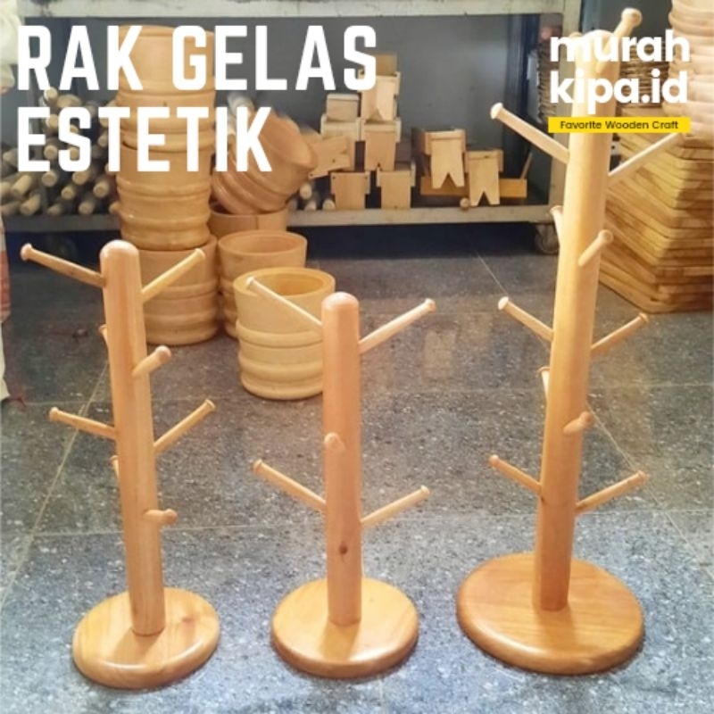 Rak Gelas Estetik /Rak Gelas Murah / Rak Gelas Kayu