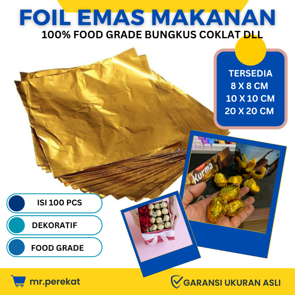 100 PCS Kertas Bungkus Coklat Emas Aluminium Foil Gold Makanan Food Grade - Kertas Emas Alumunium Bu