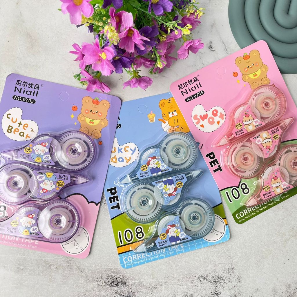 

Correction Tape Niall 3in1 PET Kucing CT-1049 1 Set 3PCS Harga TERMURAH Tipex Niall Animal CAT 108 Meter Ready 3 Warna Alat Tulis Sekolah dan Kantor Kekinian Bisa COD Kualitas Terbaik