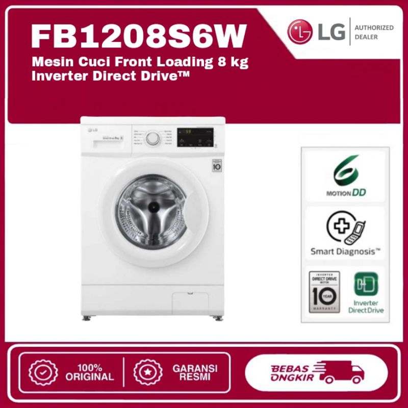 LG FB1208S6W Mesin Cuci 8 kg Front Loading 6 Motion Inverter Direct Drive dengan Smart Diagnosis