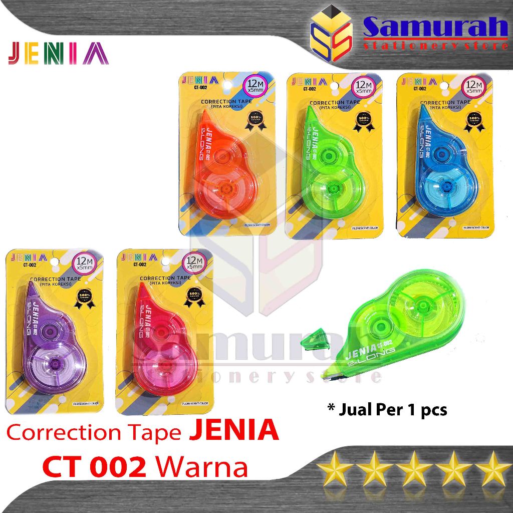 Correction Tape Jenia 12 Meter Florescent / Warna  / Tip-Ex Rol Plastik 12 M Tidak Mudah Putus / Tip
