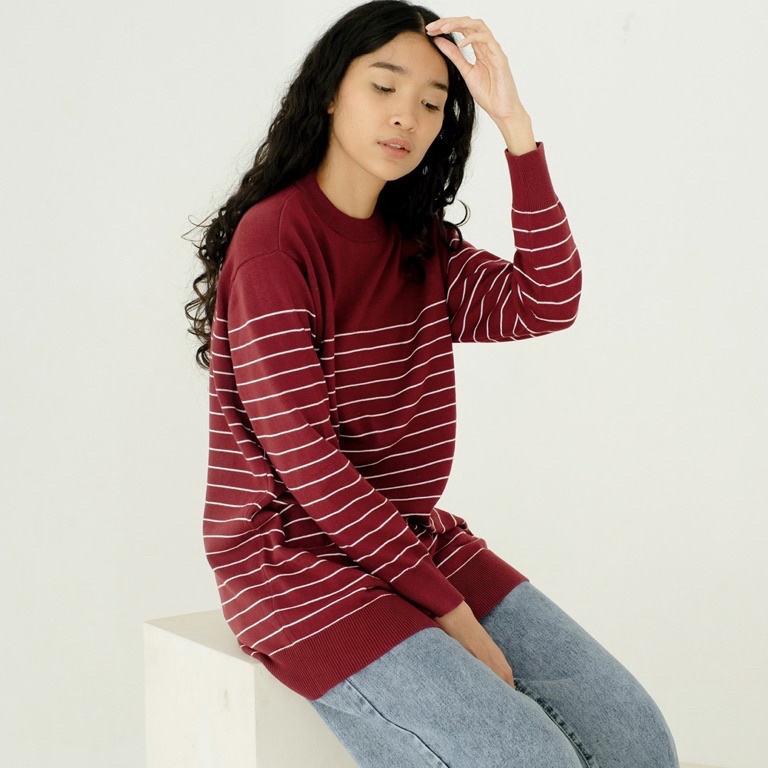 KODE G45R Sugi Label  Gea Top Atasan Rajut Katun Adem Stripe