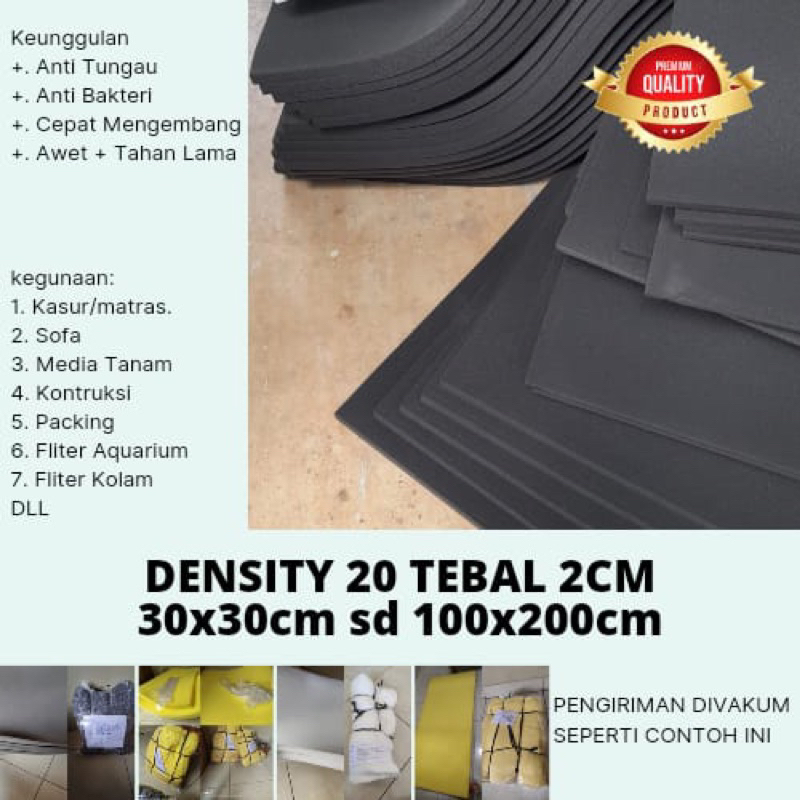 Busa lembaran Foam PU Premium tebal 2cm uk 30x30cm, 60x100cm sd 100x100cm density 20 busa buat kasur