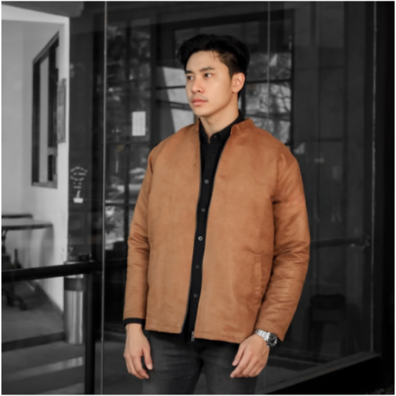 Brofash - Jaket Bomber Suede Nato Coffee Pria Cowok Dewasa Original Distro Jumbo Keren Premium