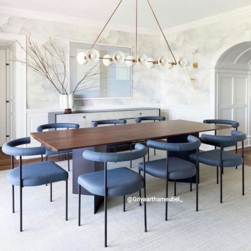 Set meja makan mewah 8 kursi, meja meeting industrial kayu jati