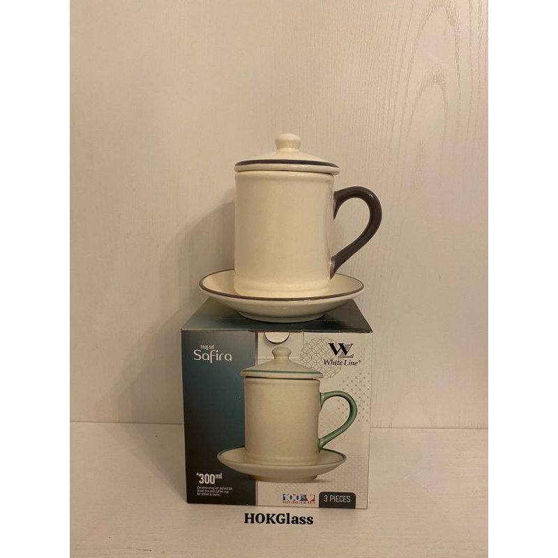 Mug Keramik Tutup Safira Set | Mug, Tatakan dan Tutup
