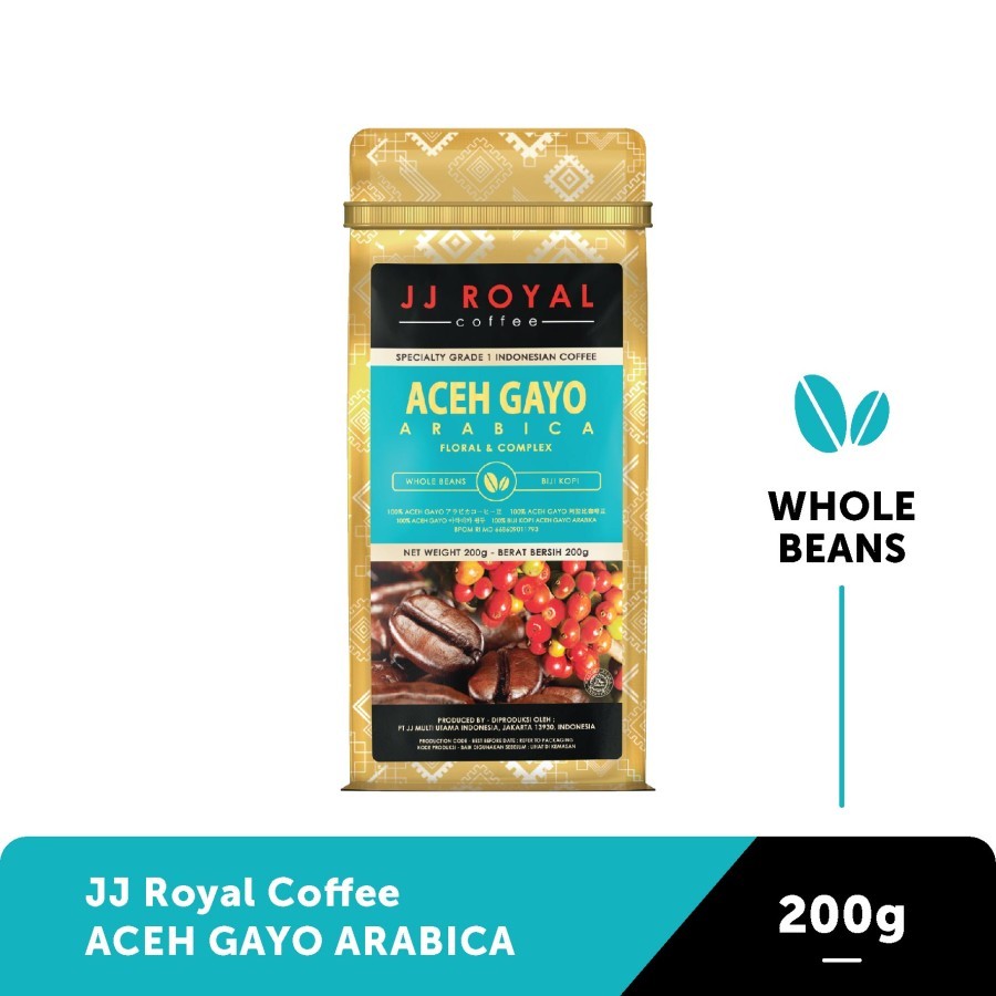

JJ Royal Coffee Aceh Gayo Arabica Whole Beans Bag 200 Gr Pouch 200Gr Biji Kopi