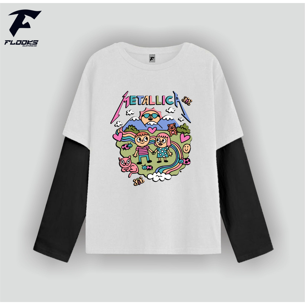 Flooks clothing Tshirt Double layer  Metalica Cartoon long sleeve  kaos pria wanita