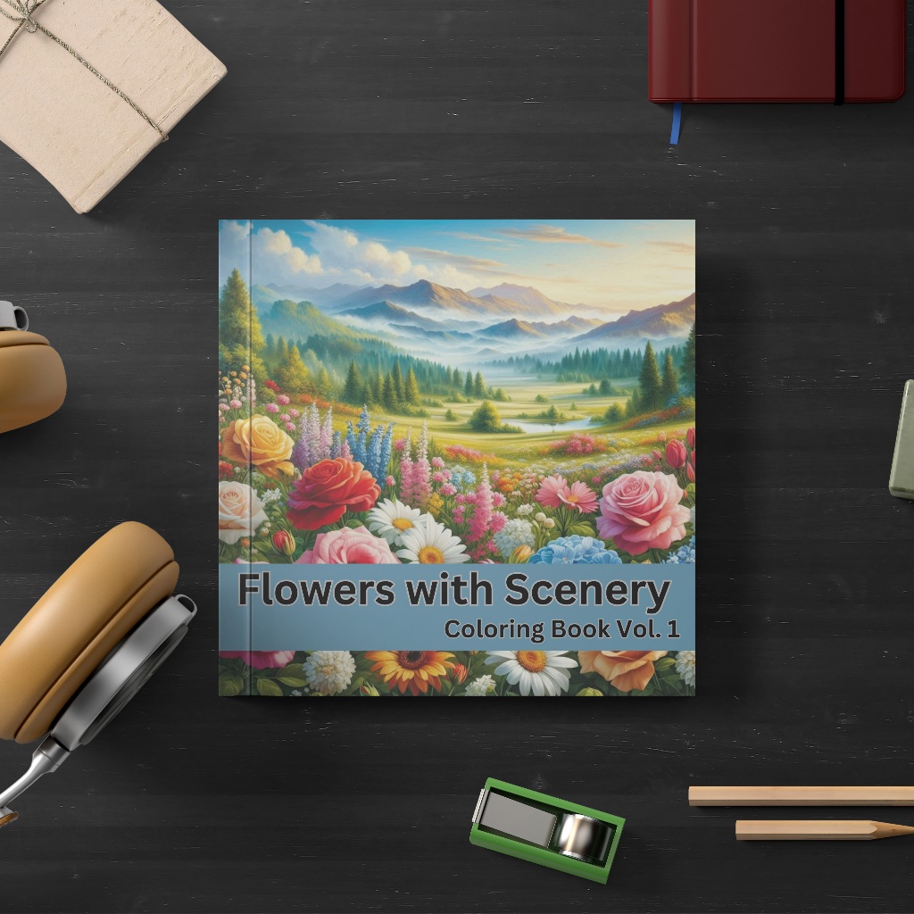 

Flowers with Scenery Coloring Book Adult Buku Mewarnai Dewasa Buku Sketsa Tebal 200gsm